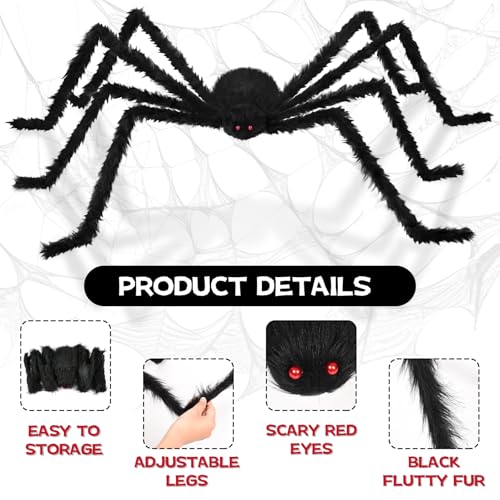 3 Pack Giant Spider Halloween Decorations (10FT, 6.6FT, 5FT) - Realistic Scary Large Fake Spiders for Indoor Outdoor Yard, Garden, Lawn Decor