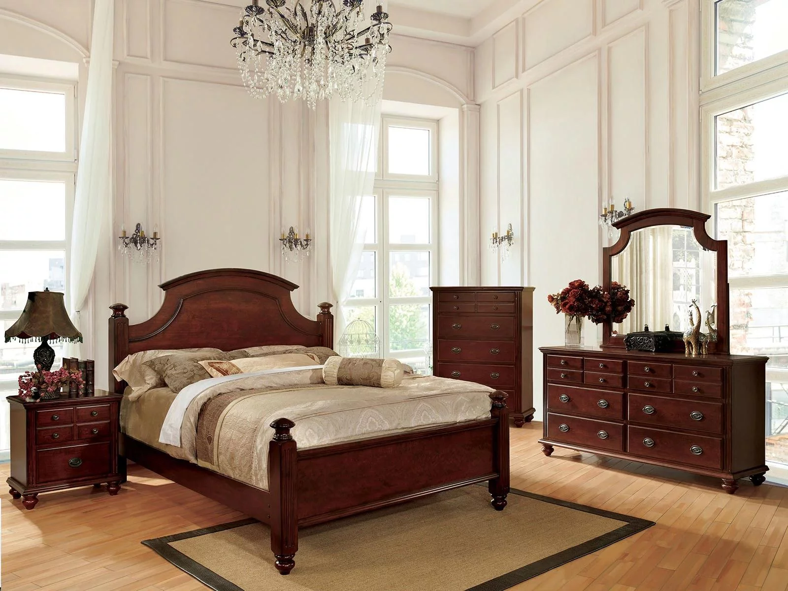 Transitional Cherry Solid Wood CAL Bedroom Set 5pcs FOA CM7083-CK Gabrielle