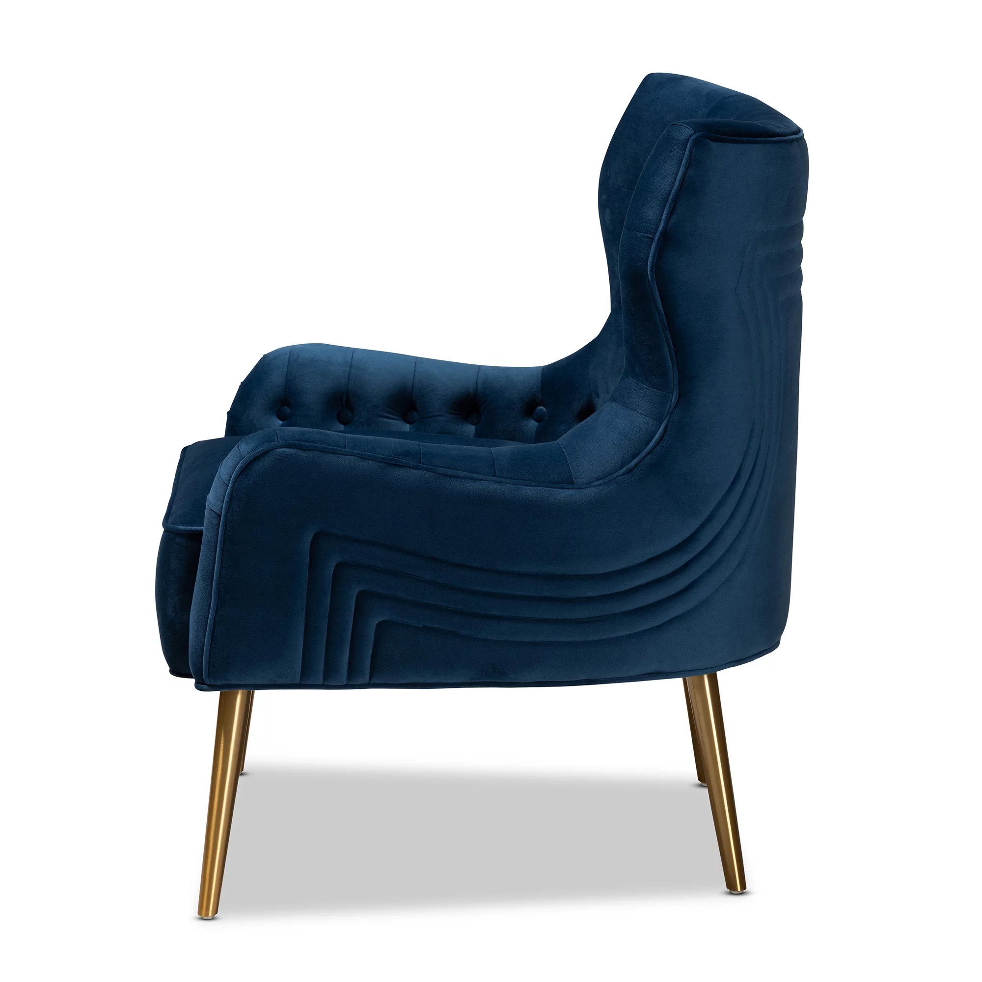 Baxton Studio Nelson Wingback Chair, Navy Blue and Gold