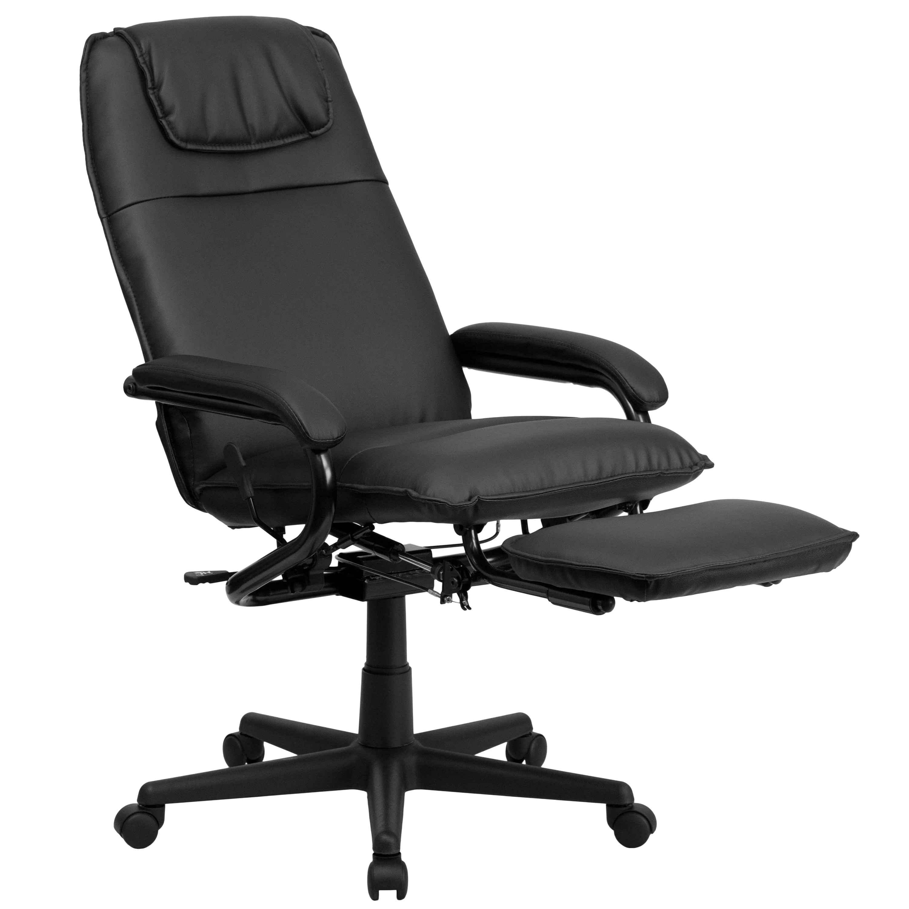 BizChair High Back Black LeatherSoft Executive Reclining Ergonomic Swivel Office Chair with Arms