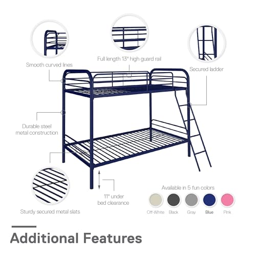 DHP Twin-Over-Futon Convertible Couch and Bed with Metal Frame, Ladder and Guardrails - Black