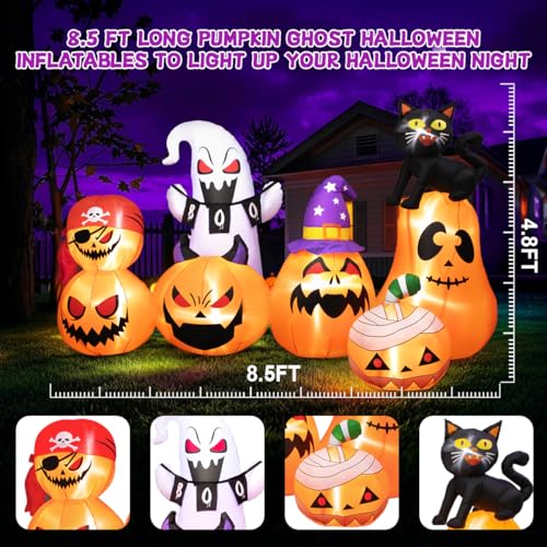 Meland Halloween Inflatable Outdoor Decorations - 8Ft Long Inflatable Halloween Pumpkins with LED Light, Halloween Blow ups for Outside Backyard Garden, Orange