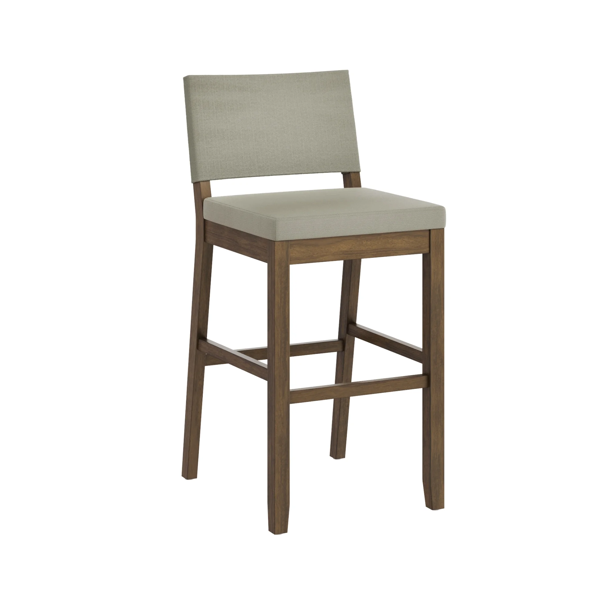 Nathan James Linus Modern Upholstered Bar Stool with Back and Solid Rubberwood Legs in a Wire-Brushed Finish, Light Gray/Dark Brown