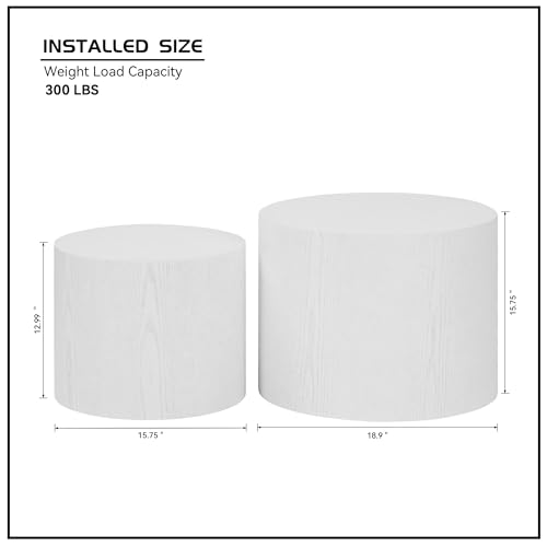 Nesting Coffee Table Set of 2, Modern Round Coffee Table with Non-Slip Feet, Walnut Wooden Circle Accent Tables for Small Spaces Living Room Bedroom Balcony Office Drum Side Table (Walnut)