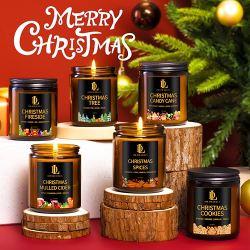 Christmas Candle Set, Scented Candle for Holiday, 4 Pack Soy Candles for Home Scented, Christmas Holiday Candle Gifts for Women Men, Scents of Christmas Tree/Cookies/Spices/Candy Cane