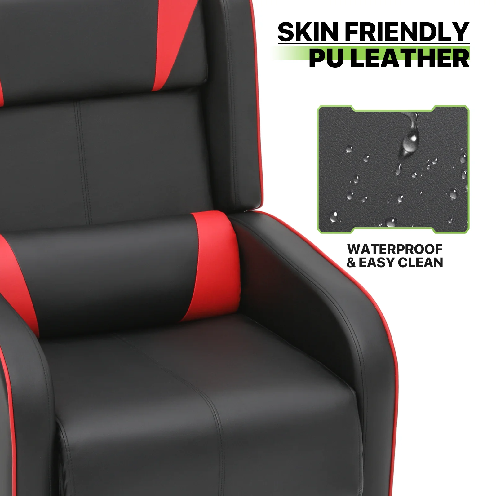 Magshion Gaming Massage Recliner Chair, Racing Style Game Lounge Chair with Footrest, Remote Control and Side Pocket, PU Leather Home Theater Seating, Red