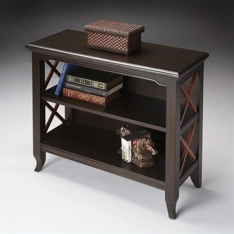 Bowery Hill Transitional Wood Cherry 2 Shelf Low Bookcase in