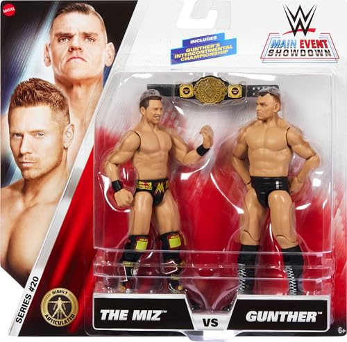 Mattel WWE Main Event Championship Showdown 2-Pack Action Figures & Accessory, Series #20 Gunther & The Miz Collectible Set