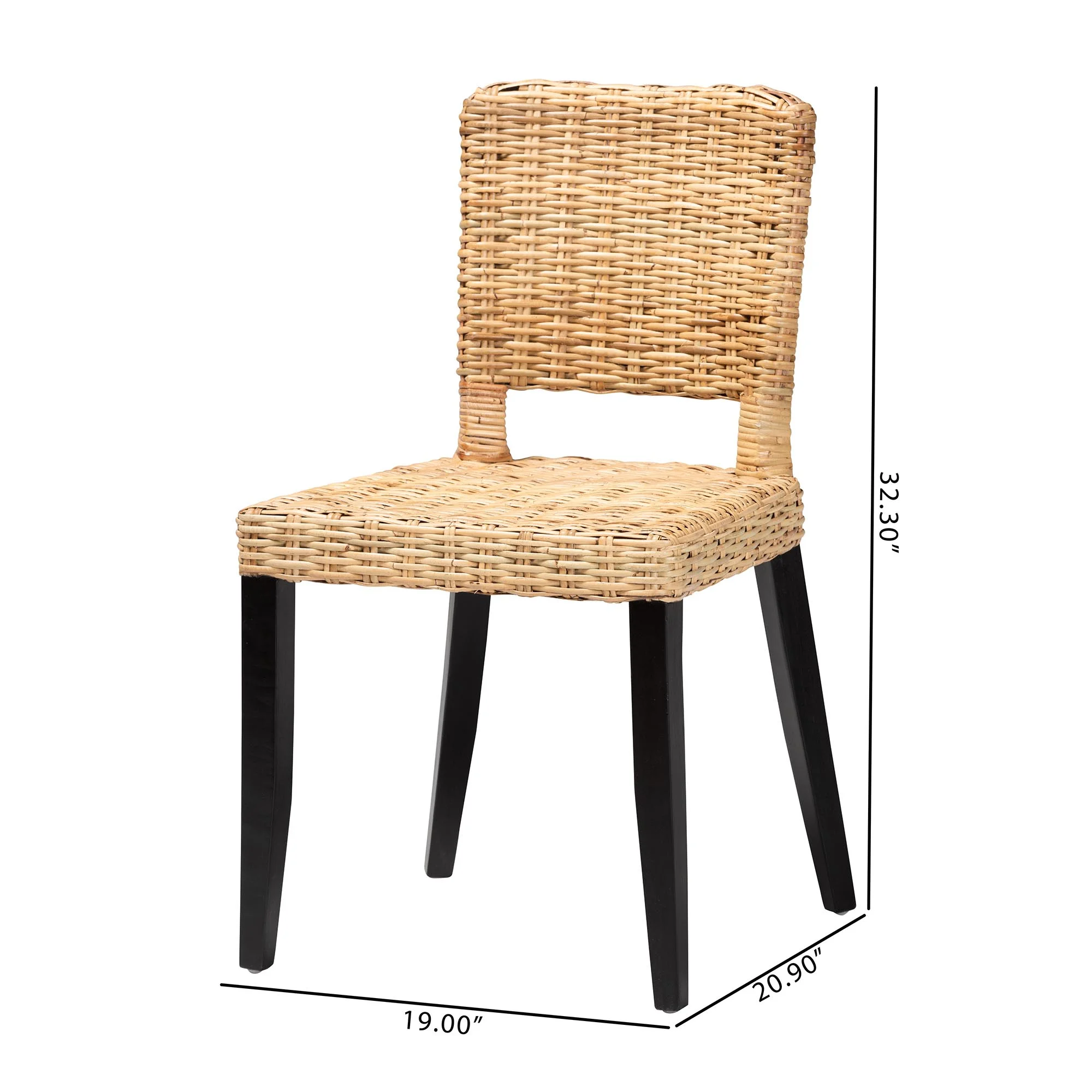 Baxton Studio Dermot Modern Bohemian Dark Brown Finished Wood and Natural Rattan 2-Piece Dining Chair Set