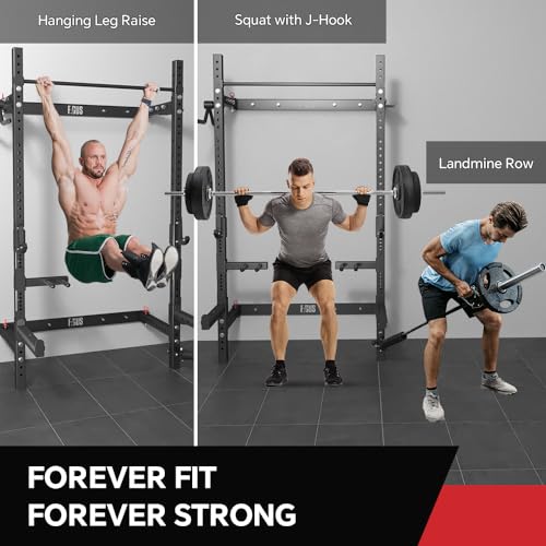2.36'' x 2.36'' Folding Squat Rack Wall Mounted with Adjustable Pull-Up Bar, J-Hooks,Safety Arm,Dipping bar，with Simth System