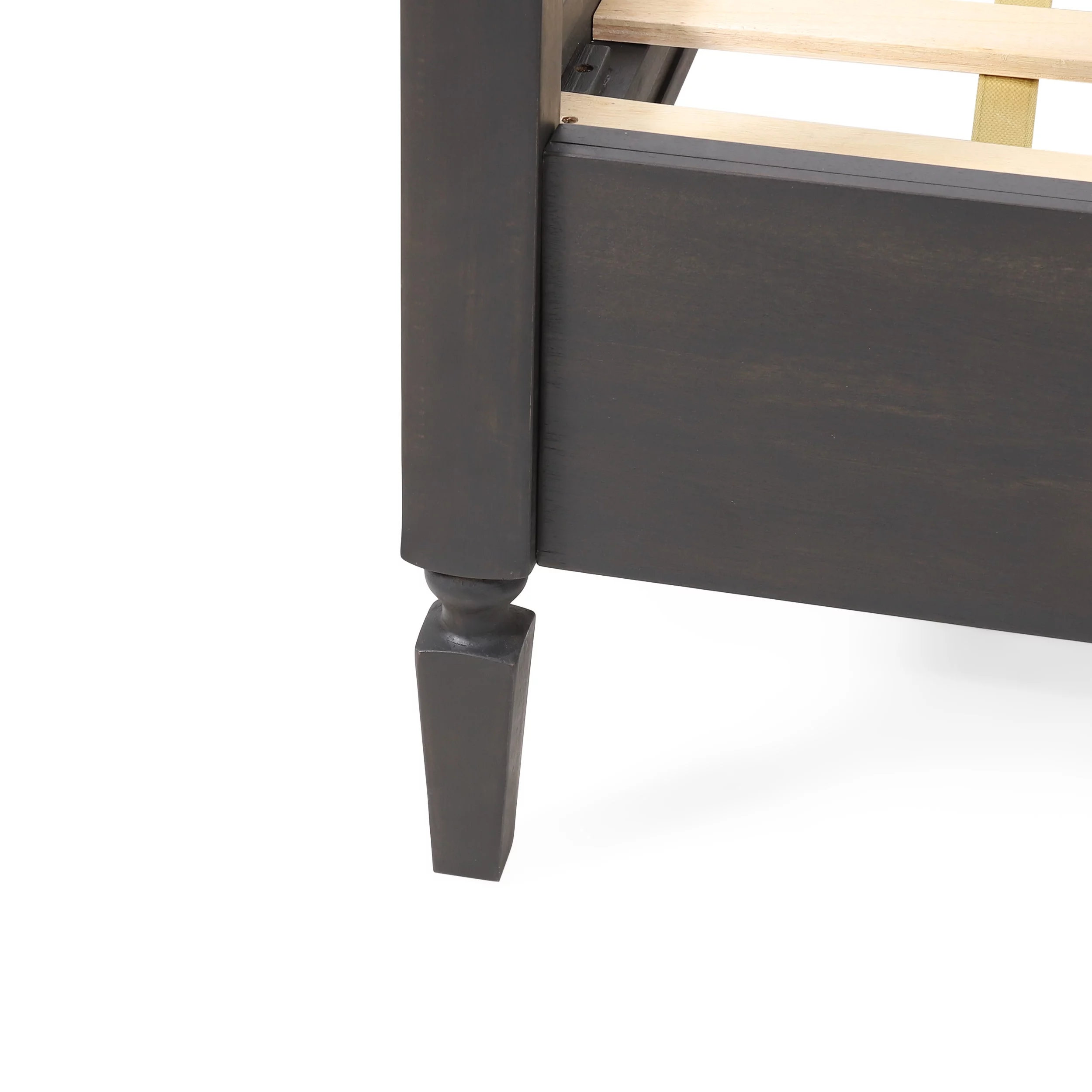 Noble House Pelon Acacia Wood and Rattan Queen Bed, Dark Gray