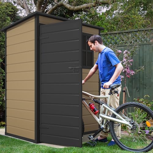 DWVO 5x3ft Resin Outdoor Storage Shed with Floor, Waterproof Lockable Storage Shed with Window, Plastic Outside Tool Storage for Garden, Backyard, Patio, Lawn, Gray