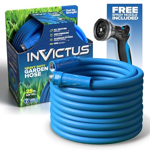 INVICTUS Garden Hose 50Ft x 5/8 in. Sprayer Nozzle Included, 2-Layer Heavy Duty Drinking RV Water Hose 50 Ft, Flexible, Lightweight, NON Expandable, Kink Resistant, Easy Connect Fittings, 400 PSI