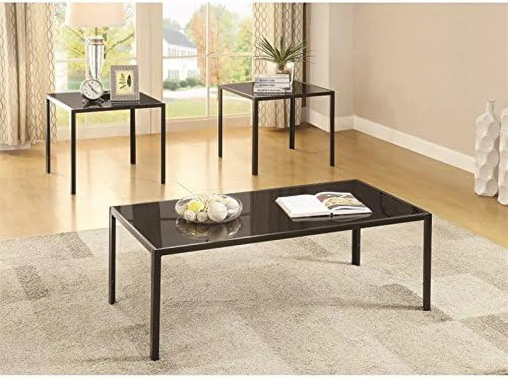 3 Piece Glass Top Coffee Table Set In Black