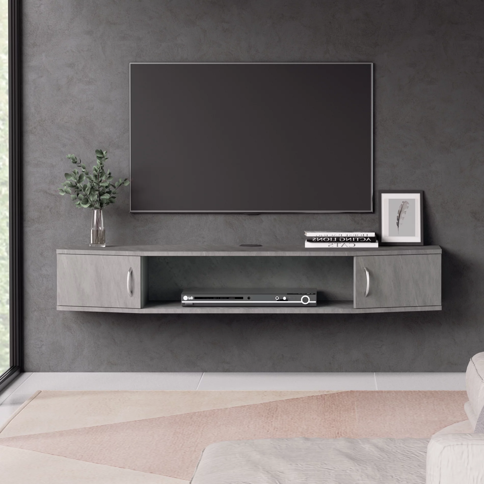 Floating TV Stand Gray Wall Media Console Shelf