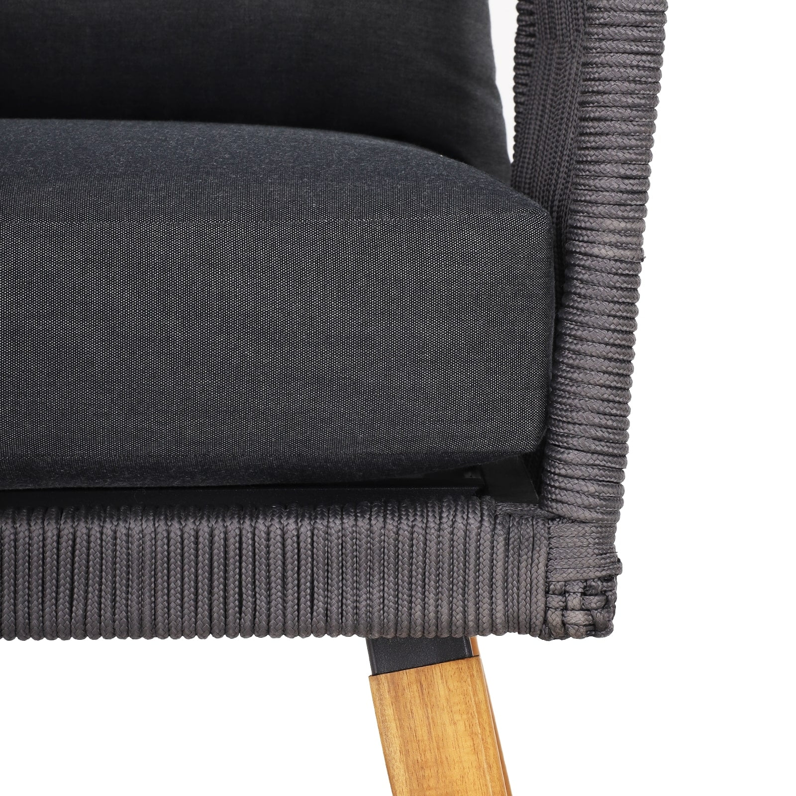 Aile Serene Wood Wicker Patio Conversation Set of 4, Thick Soft Cushions (Obsidian)