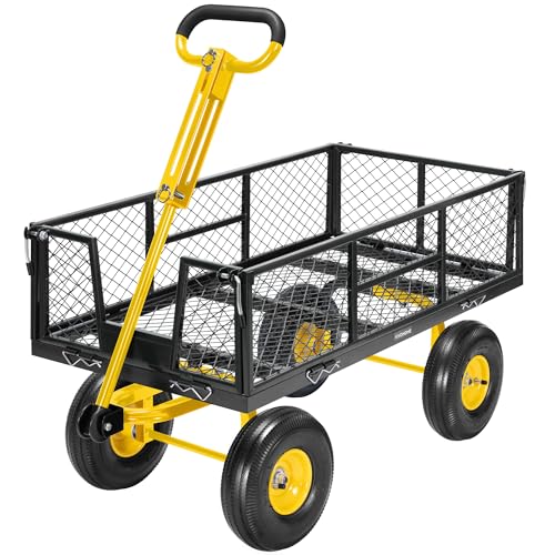 VIVOHOME Garden Cart Steel Heavy Duty 900 LBS Yard and Garden Wagon with 10 inch Tire and Handle Attach to ATV or Tractor Black