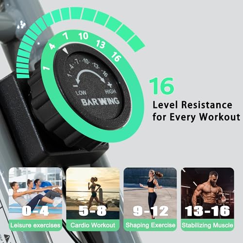 BARWING Stationary Exercise Bike for Home Workout, 5 IN 1 Foldable Indoor Cycling Bike for Seniors, 350LB Capacity, 16-Level Magnetic Resistance, Seat Backrest Adjustments
