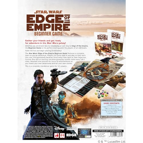 Star Wars - Edge of The Empire: Beginner Game - Embark on Galactic Adventures in a Complete Learn-As-You-Go Experience! Sci-Fi RPG, Ages 10+, 3-5 Players, 1 Hour Playtime, Made by EDGE Studio