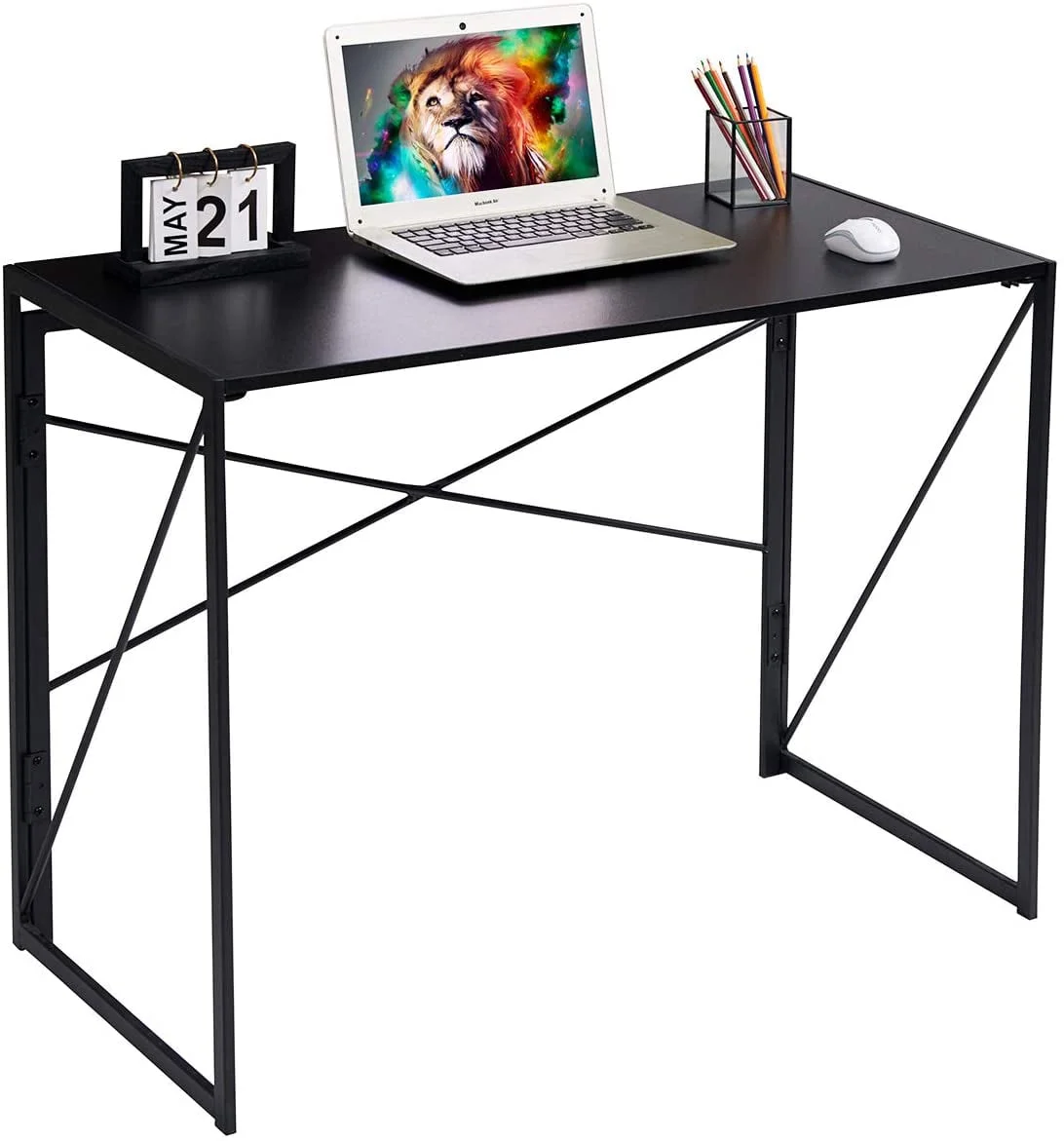 Popular Coavas Folding Desk No Assembly Required  39.4 inch Writing Computer Desk Space Saving Foldable Table Simple Home Office Desk Brown