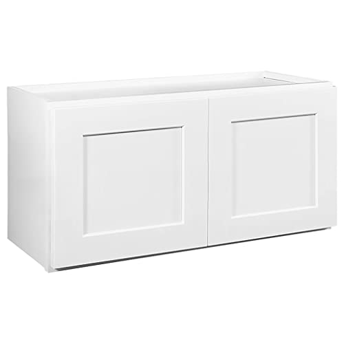 Brookings Shaker Unassembled Bridge Wall Kitchen Cabinet W3018, 30 W x 12 D x 18 H, Painted White with Sherwin Williams®, Solid Wood – Design House, 561662