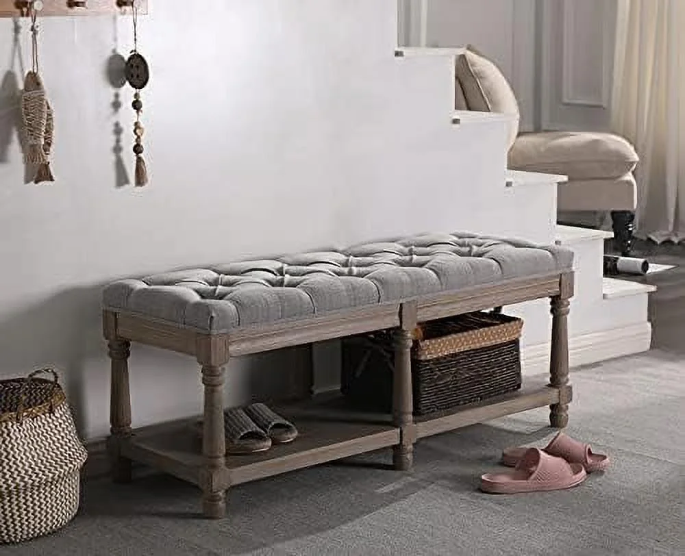 YPZBBOOM Entryway Bench Tufted Shoe Rack Bench Wood Window Bench for Hallway Entrance Bedroom Corner-1 Seat  Gray