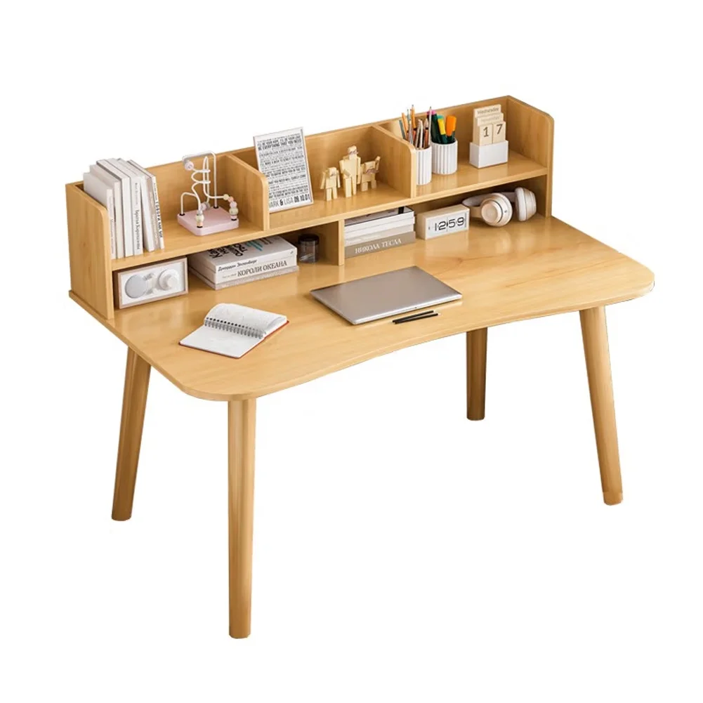 CaLaOCO Desks, Simple Wooden Writing Desk, Freestanding Modern PC Laptop Computer Workbench with Solid Wood Legs