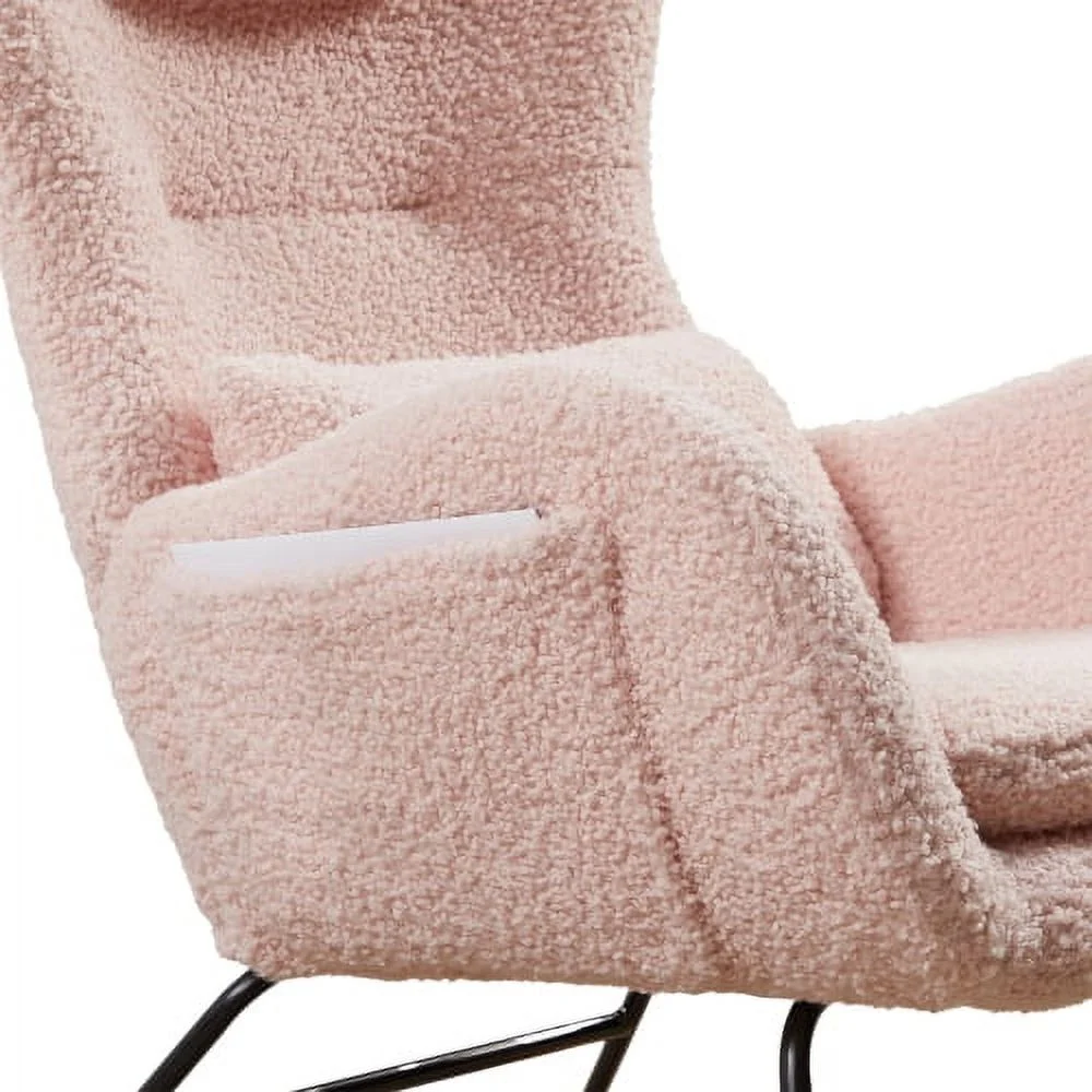 Rocking Chair Nursery, Modern Rocking Chair with High Backrest - Pink