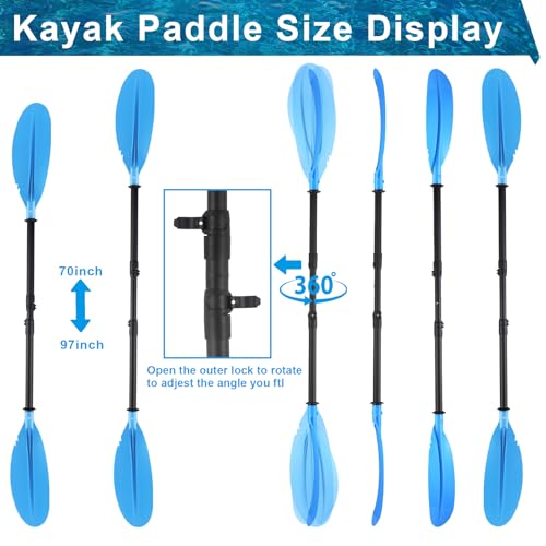 Kayak Paddle 4 Pieces, Kayak Paddles Teel Made Telescopic 70inch-97inch for Kayaking Canoeing Boating for Surfing Oar Fishing Convenient Packable for Starter or a pro