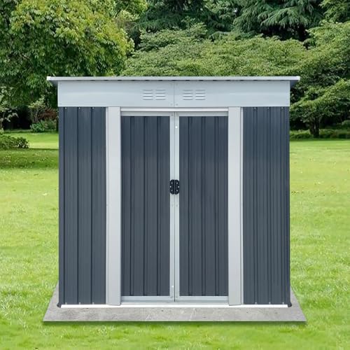Aidek Outdoor Storage Shed, 5x3 FT Metal Garden Shed with Lockable Sliding Door & Vents, Tool House Waterproof Outside Storage Sheds for Garden Backyard Patio Lawn, Grey