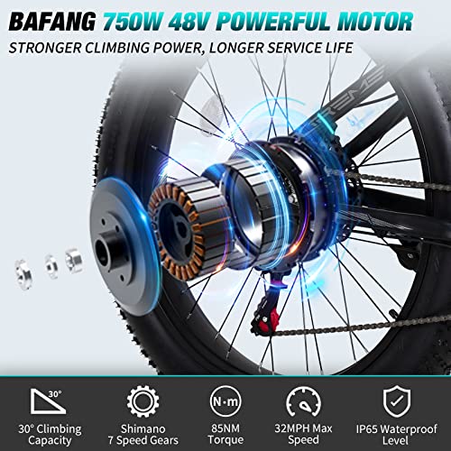PEXMOR Electric Bike for Adults, 750W (Peak 1000W) BAFANG Motor 32MPH | 48V 14AH Removable LG Battery Mountain Ebike, 27.5