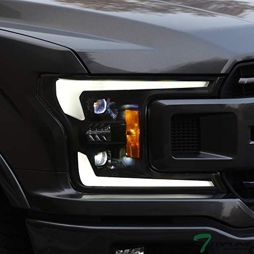 7422449914930 Compatible With 2018-2020 Ford F150 Black Housing With Black Bezel Full LED Switchback Sequential Dual Projector Headlights With Amber Reflector