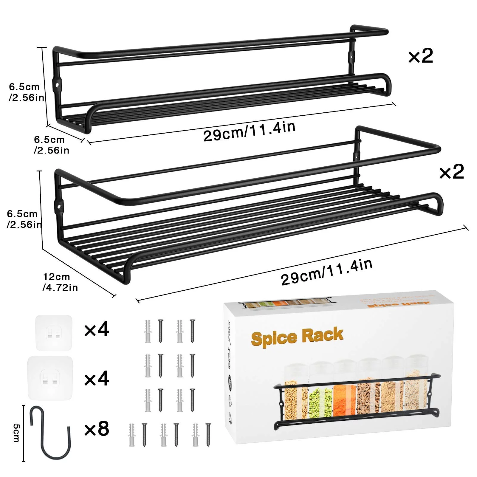 Koovon Spice Rack Organizer for Cabinet Wall Mount, 4 Tier Hanging Racks, Space Saving Seasoning Organizer for Kitchen Cabinet, Cupboard or Pantry Door