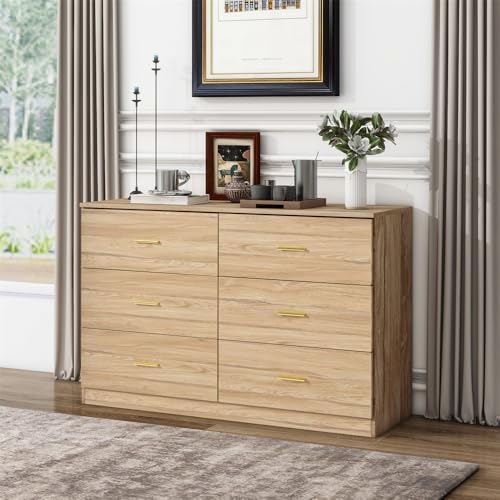 6 Drawer Dresser with Gold Handles-47.2