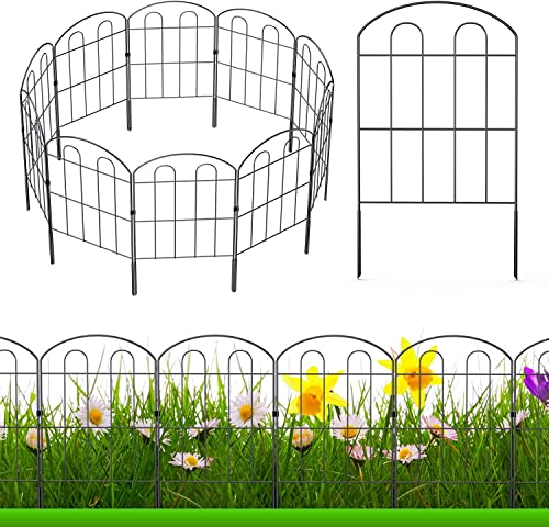 28 Pack Decorative Garden Fence Outdoor 24in (H) x 30ft (L) Coated Metal RustProof Landscape Wrought Iron Wire Border Folding Patio Fences Flower Bed Fencing Animal Barrier Section Panels Decor