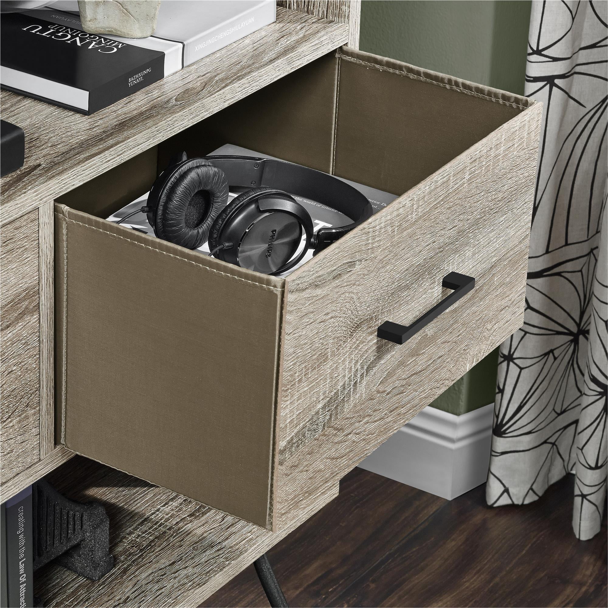 Ameriwood Home Landon Bookcase with Bins, Sonoma Oak/Gunmetal Gray