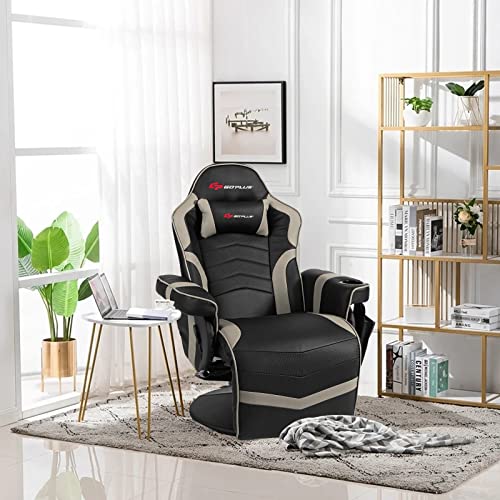 Gaming Recliner Adjustable Massage Gaming Chair with Cup Holder Footrest Ergonomic Single Sofa Living Room Home Theater Seating with Side Pouch, Blue