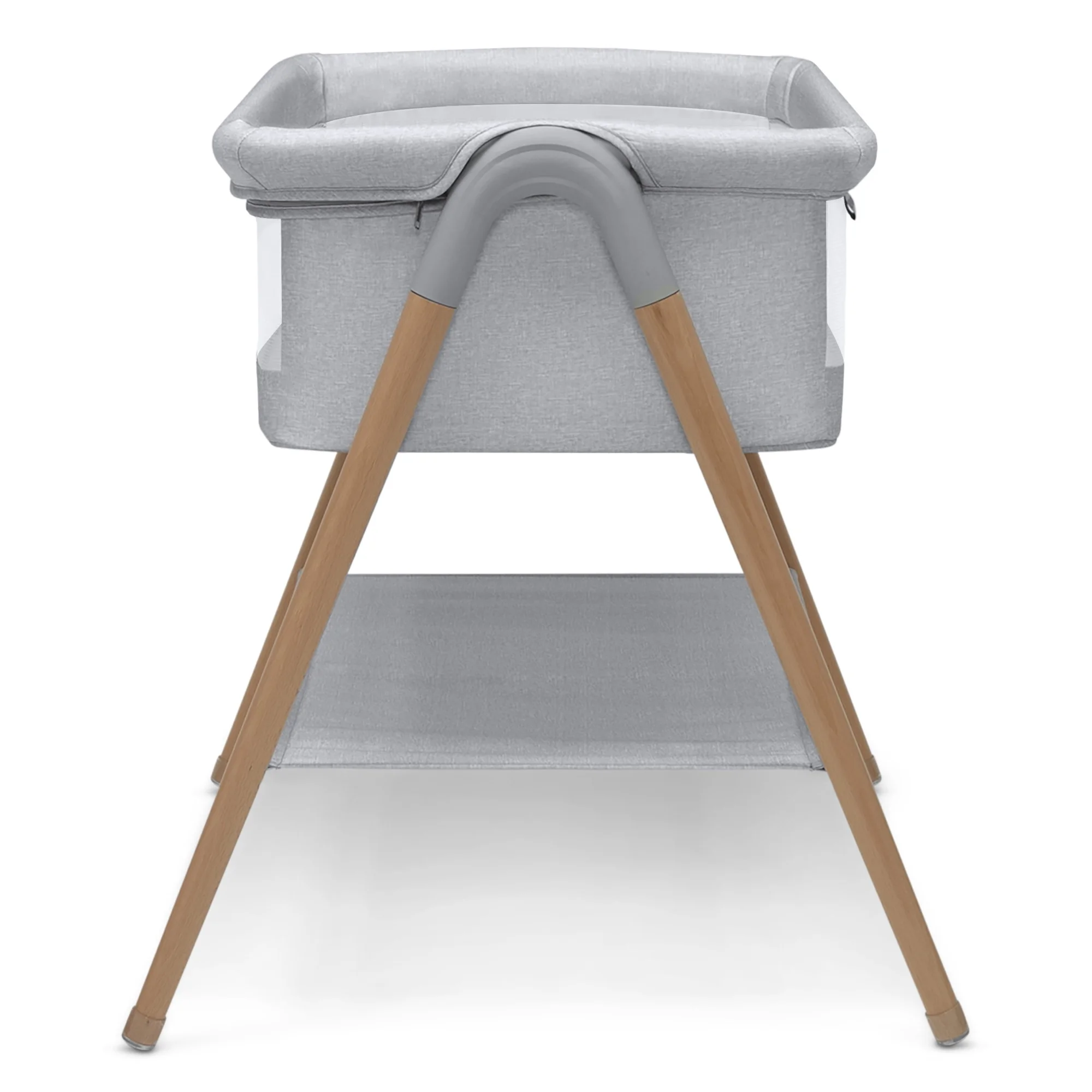 Delta Children Haven Beechwood by the Bed Bassinet with Breathable Mesh and  Natural Beechwood Legs, Grey Stripe