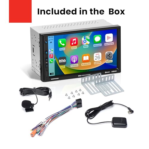 BOSS Audio Systems BCP62 Car Stereo - Apple CarPlay, Double Din, 6.2 Inch Capacitive Touchscreen, Bluetooth, No CD DVD Player, AM/FM Radio Receiver, USB