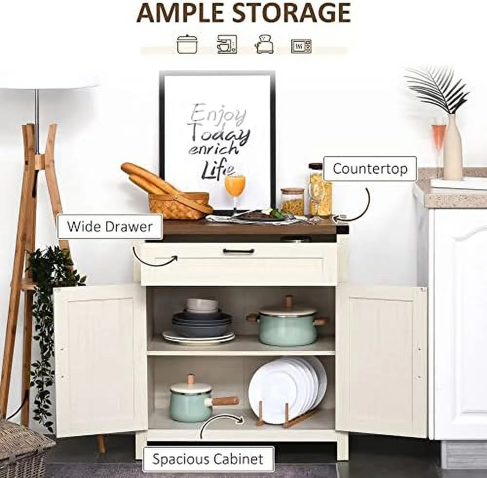 HJZBNONE Farmhouse Sideboard Buffet Cabinet  Wooden Accent Cabinet  Kitchen Cabinet with Drawer and Adjustable   Oak