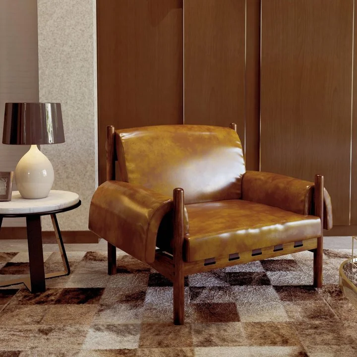 Rustic Accent Chair Vintage  Chairhigh density foam Mid Century Tall Back Chair with Arms Solid Wood Legs for Reading Living Room Bedroom Waiting Room (Brown)