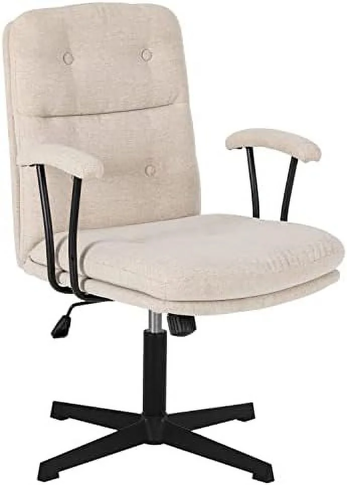 JOMA Office Desk Chair  Vanity Chair with Removable Padded Armrests for   JOMA Swivel Chair with No Wheels  Linen Comfy Chair with Premium Thick Cushion