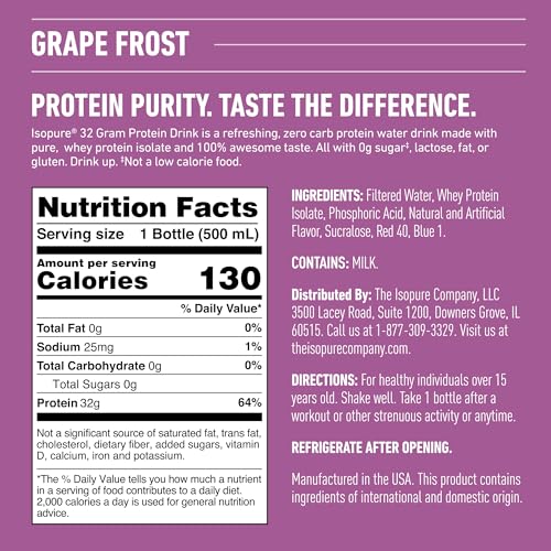 Isopure Zero Carb 32g Clear Protein Ready-to-Drink, Whey Protein Isolate, Blue Raspberry, 12 Pack (Packaging May Vary)