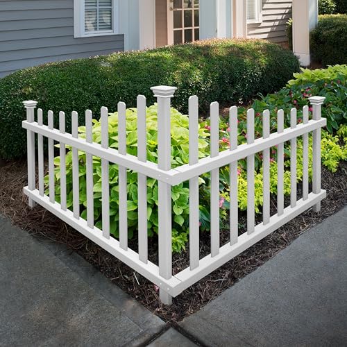 30in H x 40in W (2 Panels) No Dig Zippity Ashley Corner Vinyl Picket Fence, Garden Fence Border, Decorative Fence For Garden, White Vinyl Panels for Backyard, Patio & Yard, ZP19007