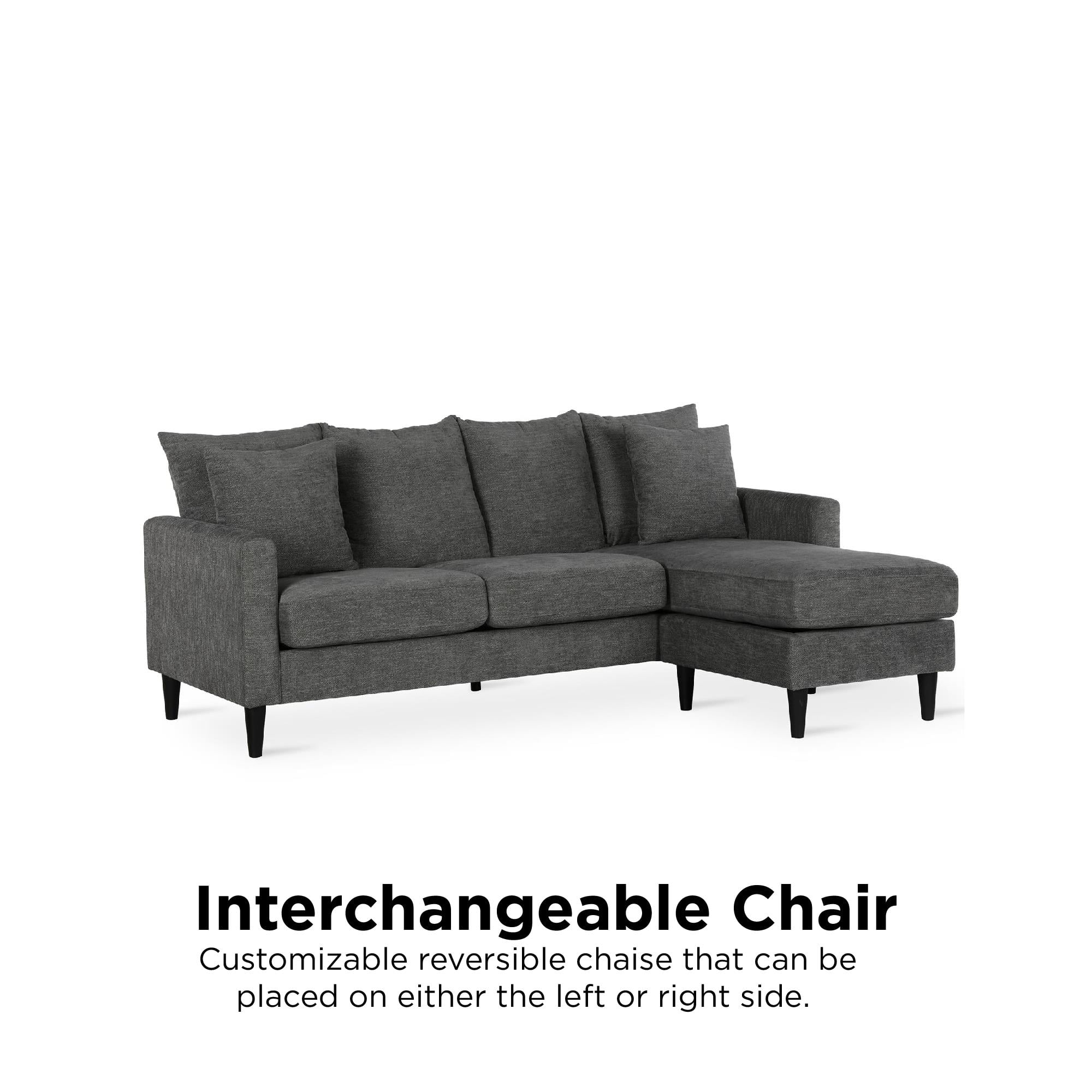 DHP Keaton Reversible Sectional with Pillows, Gray