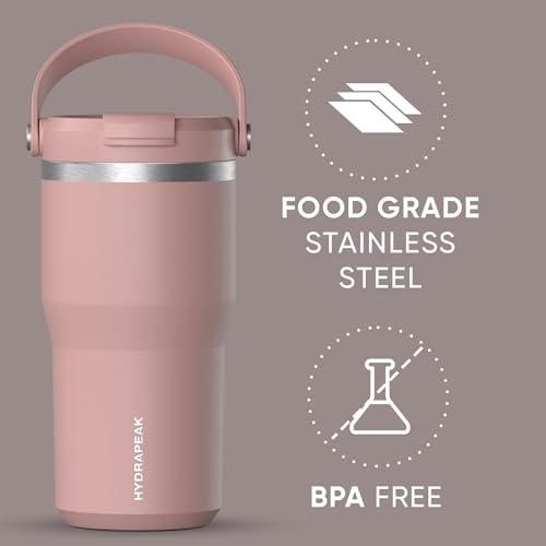 Hydrapeak Nomad 24 oz Tumbler with Handle and Straw Lid, Leakproof, Double Insulated, 24oz Cup Stainless Steel (Blush)