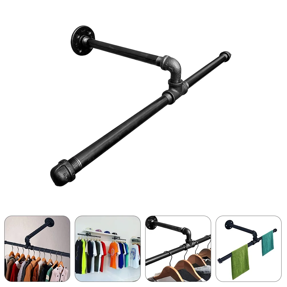 Homemaxs Rack Clothes Garment Pipe Wall Bar Iron Clothing Industrial Mounted Hanger Hanging Rod Hanger Mount Wardrobe Rack
