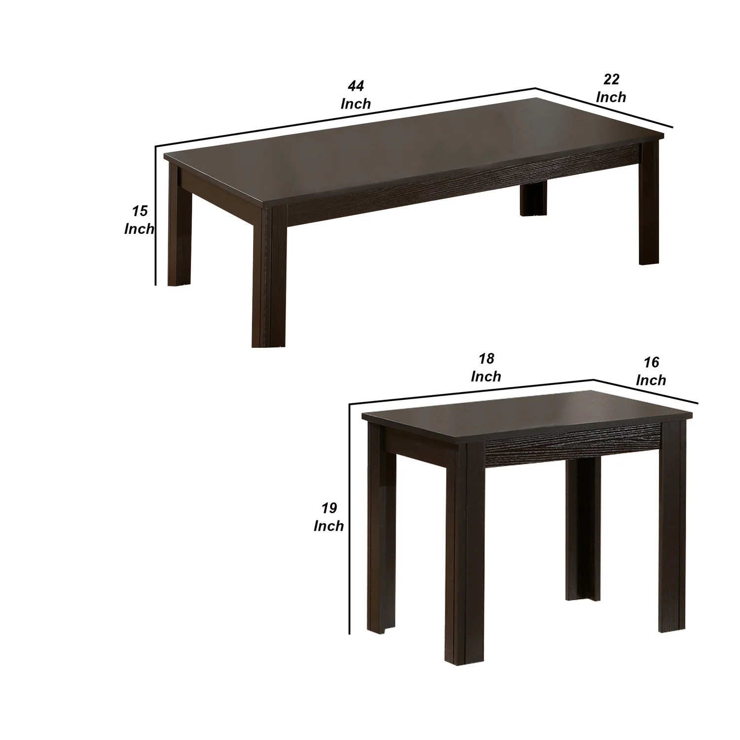 Maykoosh Beachy Beauty 3 Piece Occasional Table Set, 1 Coffee Table, 2 End Tables, Black Wood