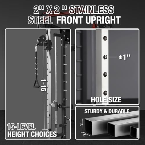 Mikolo Smith Machine, 2200lbs Squat Rack with LAT-Pull Down System & Cable Crossover Machine, Training Equipment with Leg Hold-Down Attachment