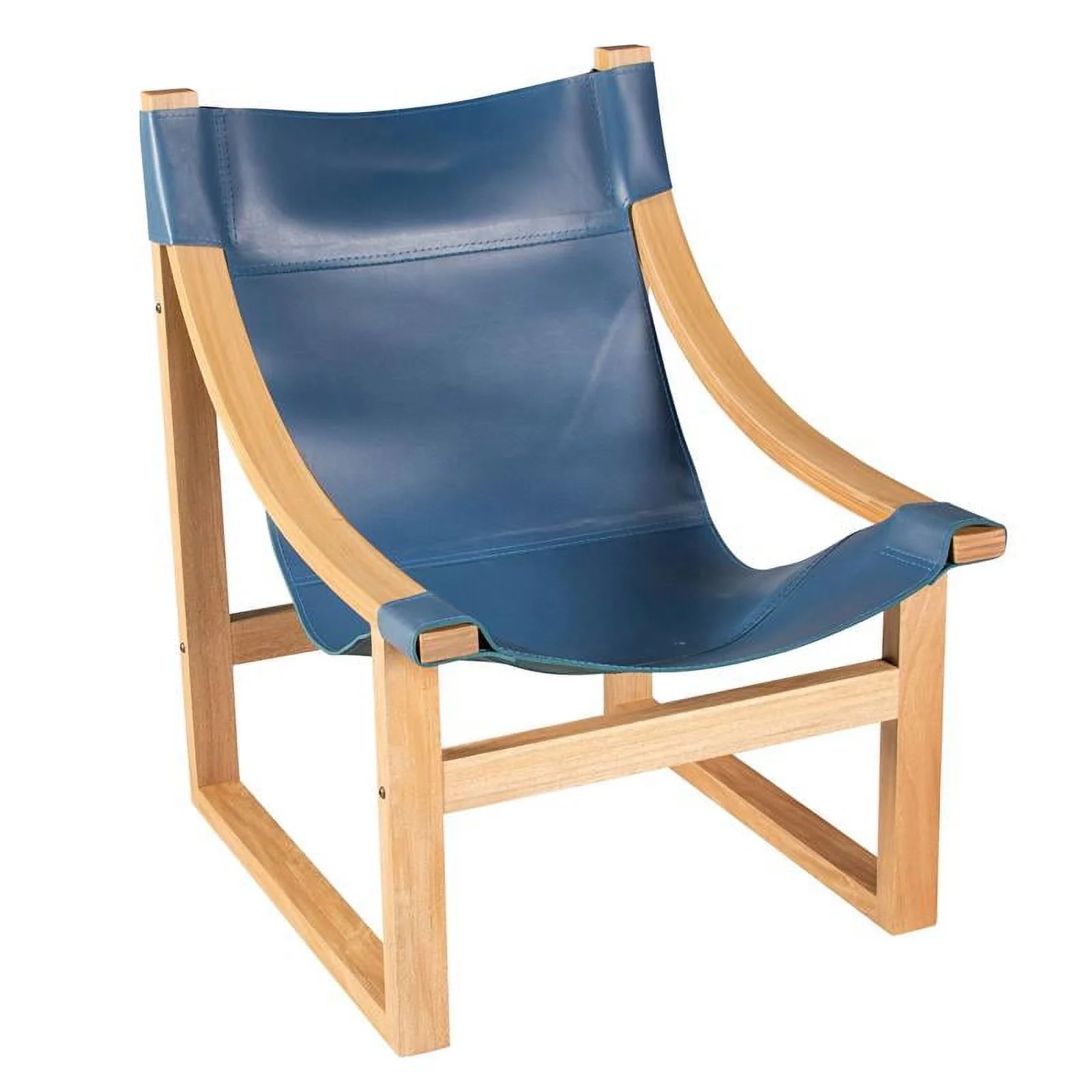 Bowery Hill Cobalt Blue Top Grain Leather and Solid Wood Sling Chair